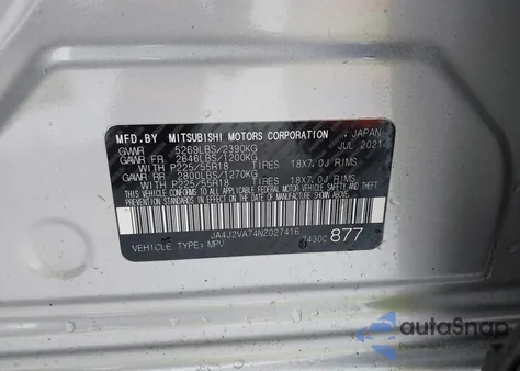 2022 Mitsubishi Outlander Phev Gt S-Awc/Le S-Awc/Sel S-Awc из США, поврежденный, VIN JA4J2VA74NZ027416